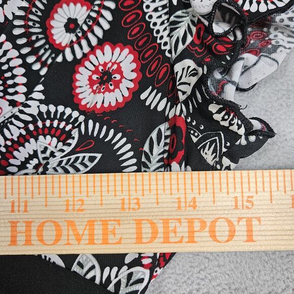 Vtg Y2K Wrapper Babydoll Blouse Womens Small Floral Black White Red Tie Back - Picture 10 of 13